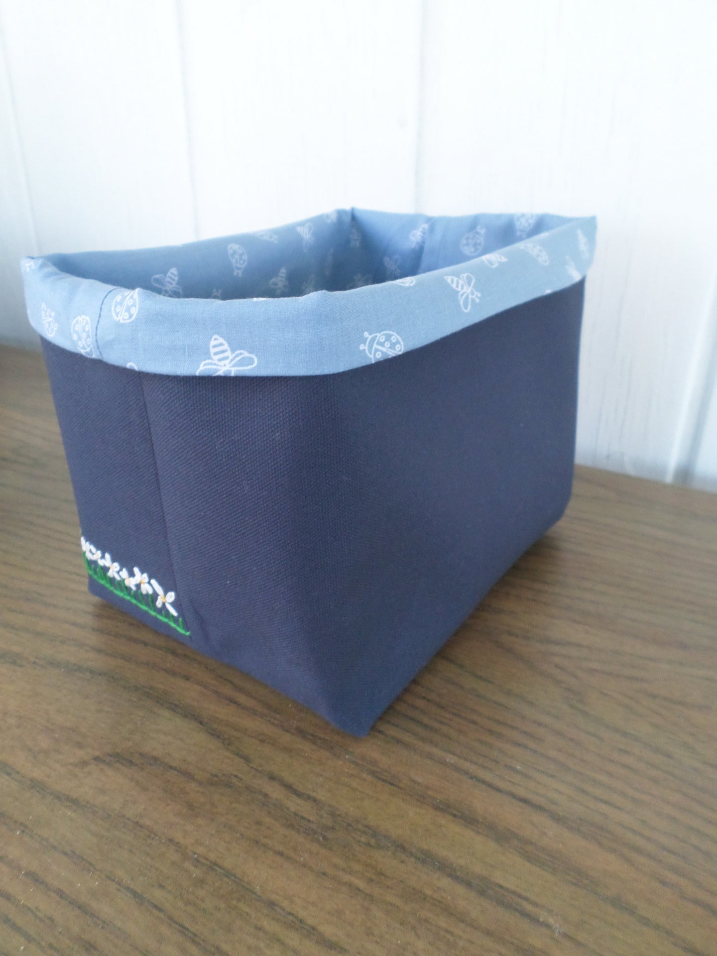 Daisies Hand Embroidered Canvas Fabric Basket