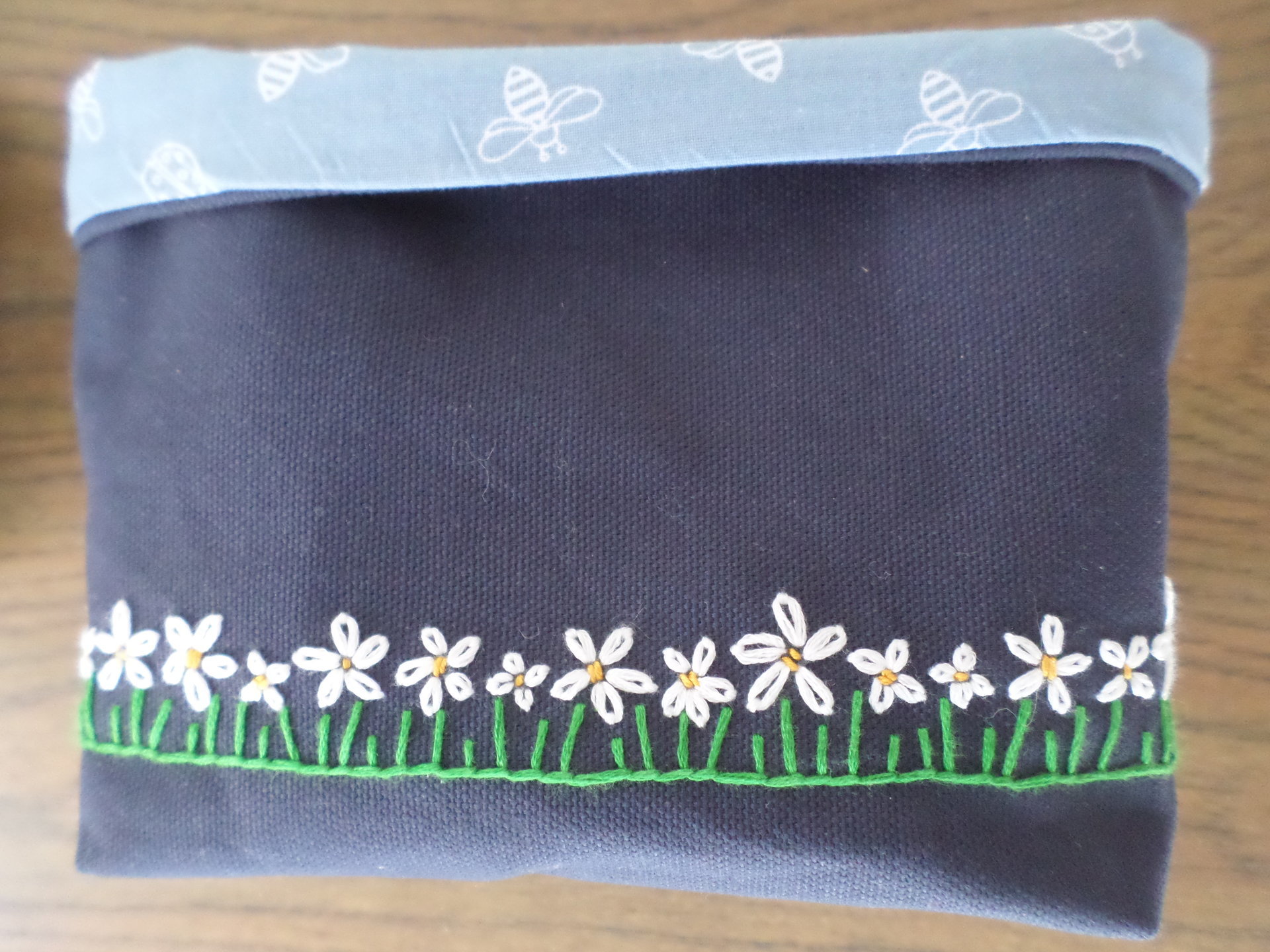 Daisies Hand Embroidered Canvas Fabric Basket