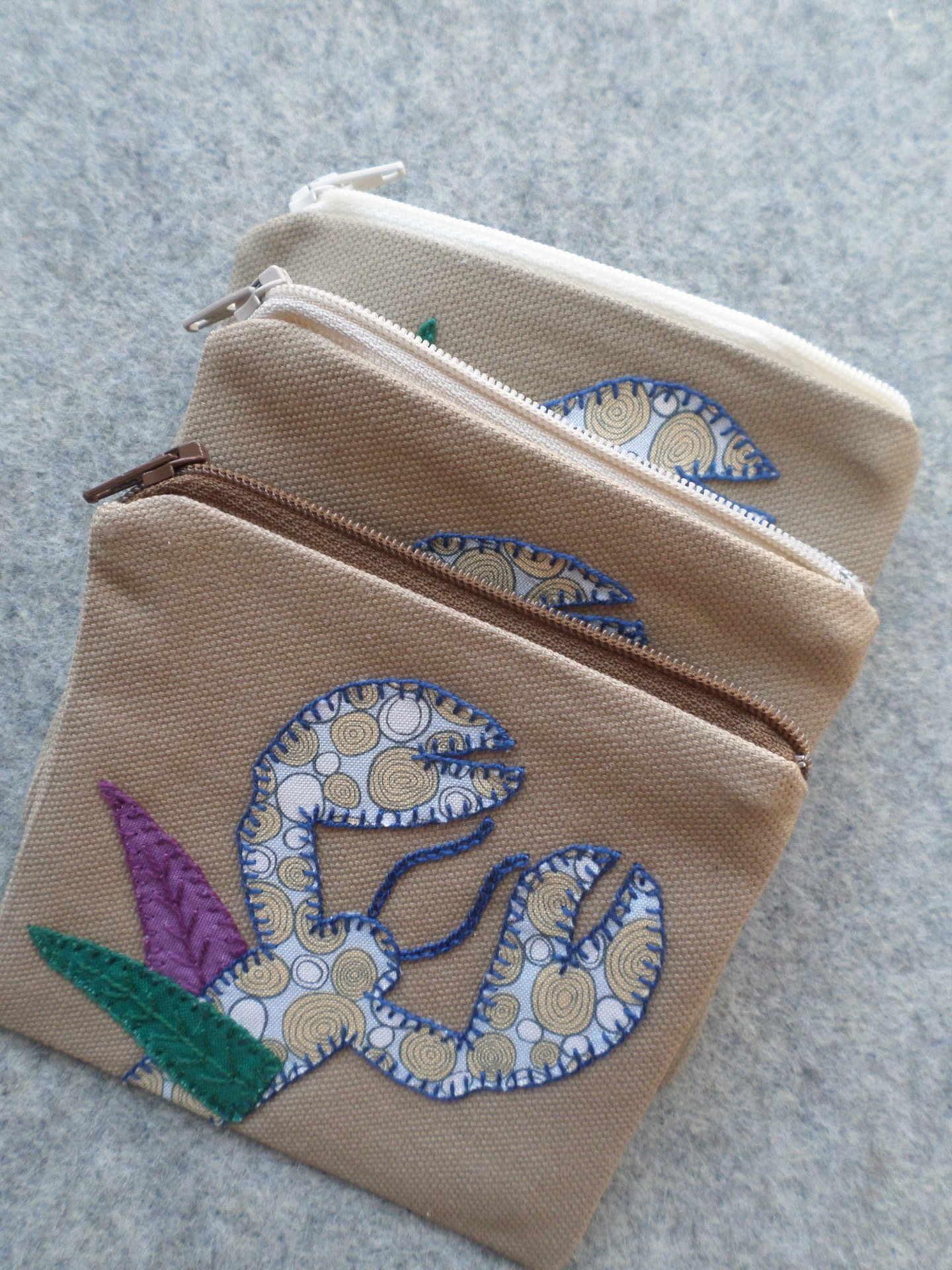 Maine Lobster Zip Bag, Hand Embroidered Coin Purse