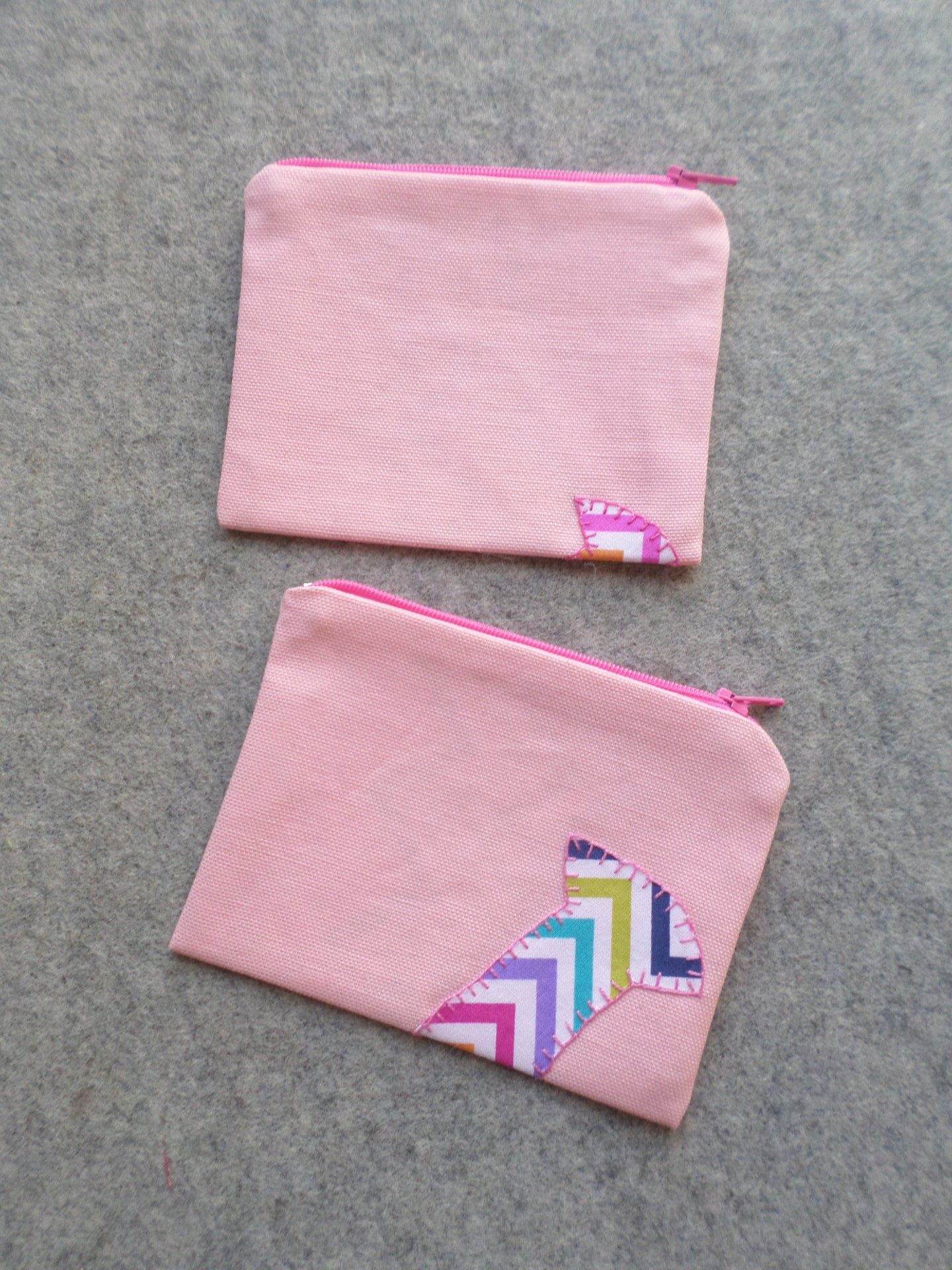 Maine Lobster Zip Bag, Hand Embroidered Pink Coin Purse with Rainbow Chevron Design
