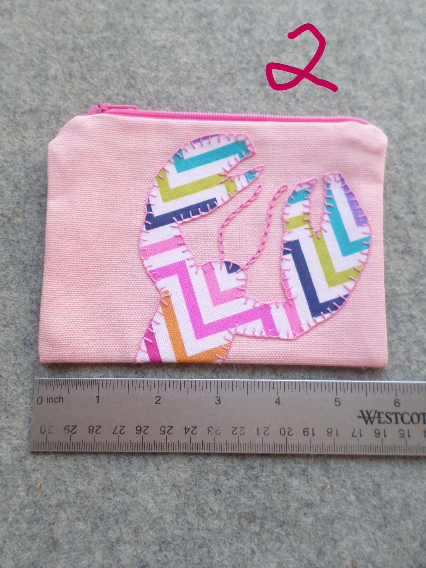 Maine Lobster Zip Bag, Hand Embroidered Pink Coin Purse with Rainbow Chevron Design