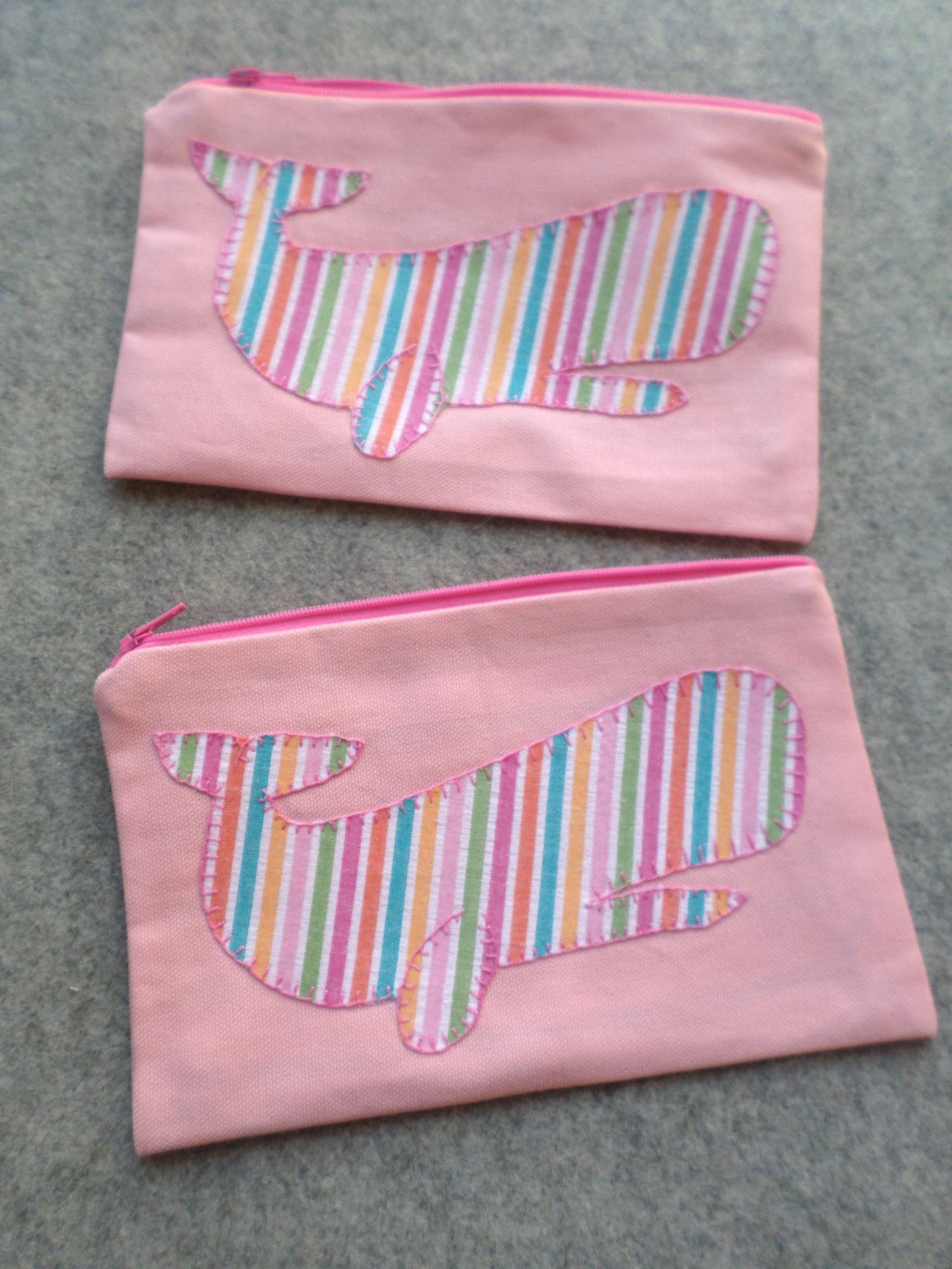 Rainbow Whale Clutch Bag, Hand Embroidered Pink Zipper Wallet, Pencil Case, Zip Pouch