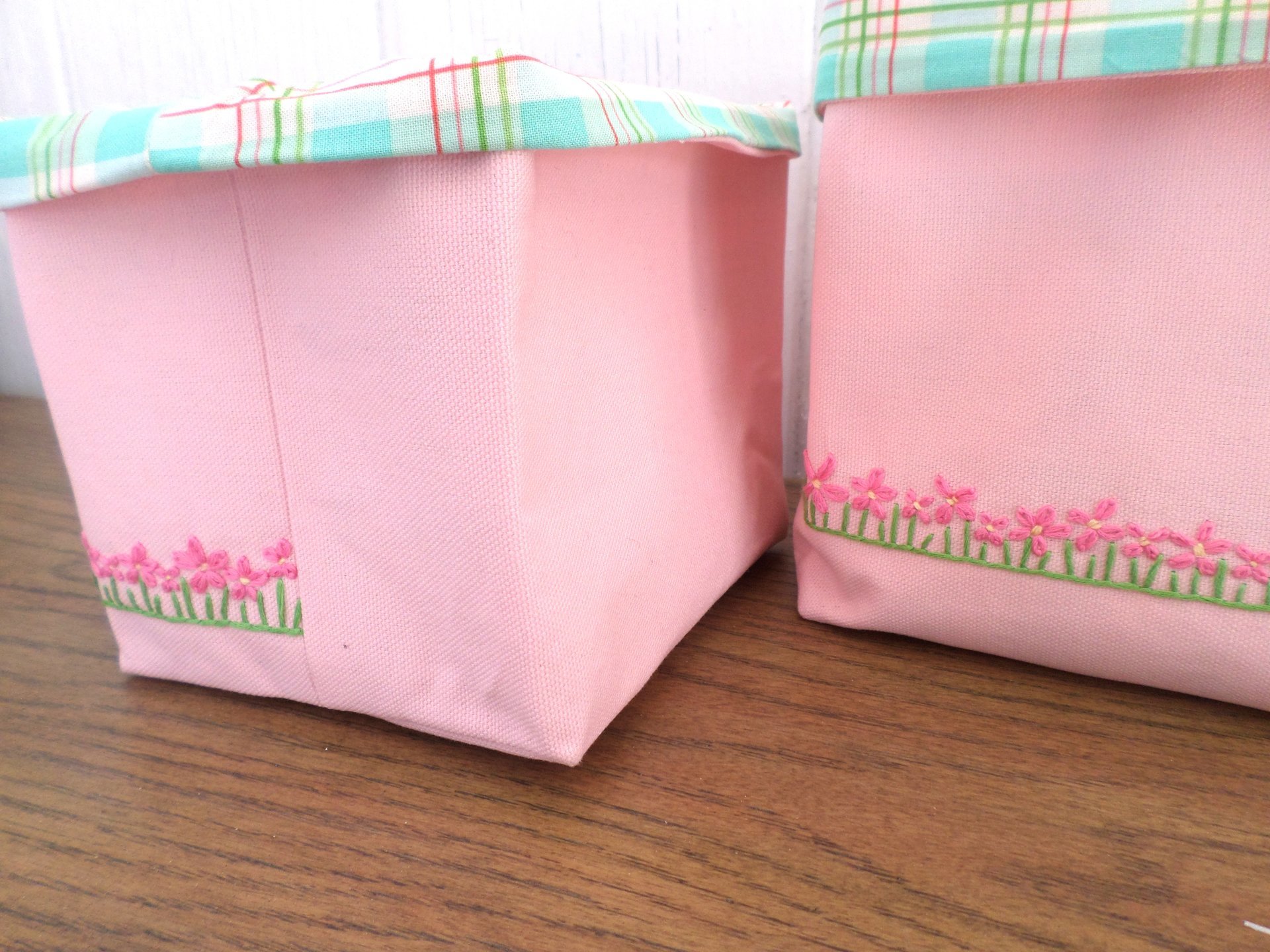 Daisies Hand Embroidered Canvas Fabric Basket