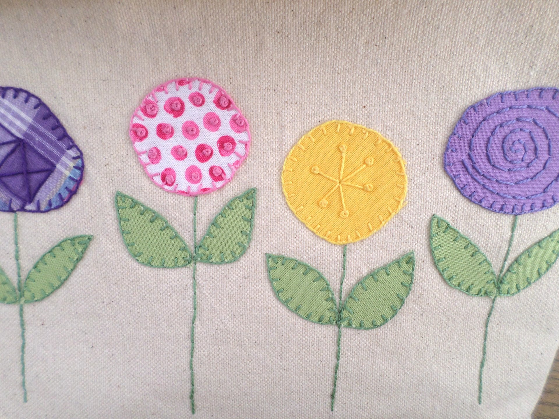 Spring Flowers Hand Embroidered Canvas Fabric Basket