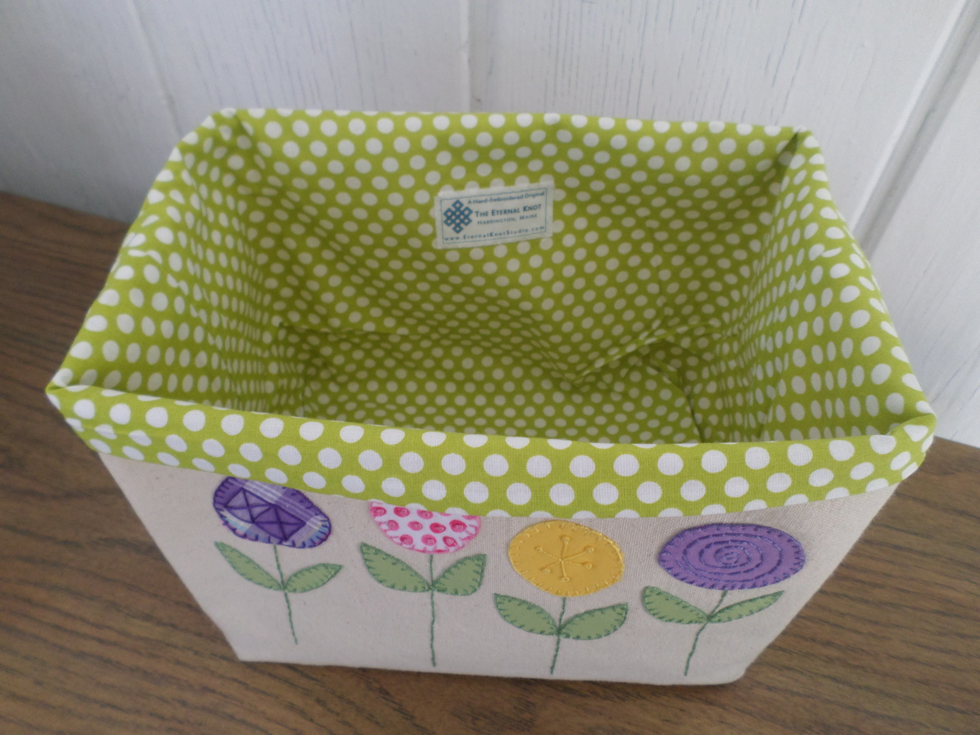 Spring Flowers Hand Embroidered Canvas Fabric Basket