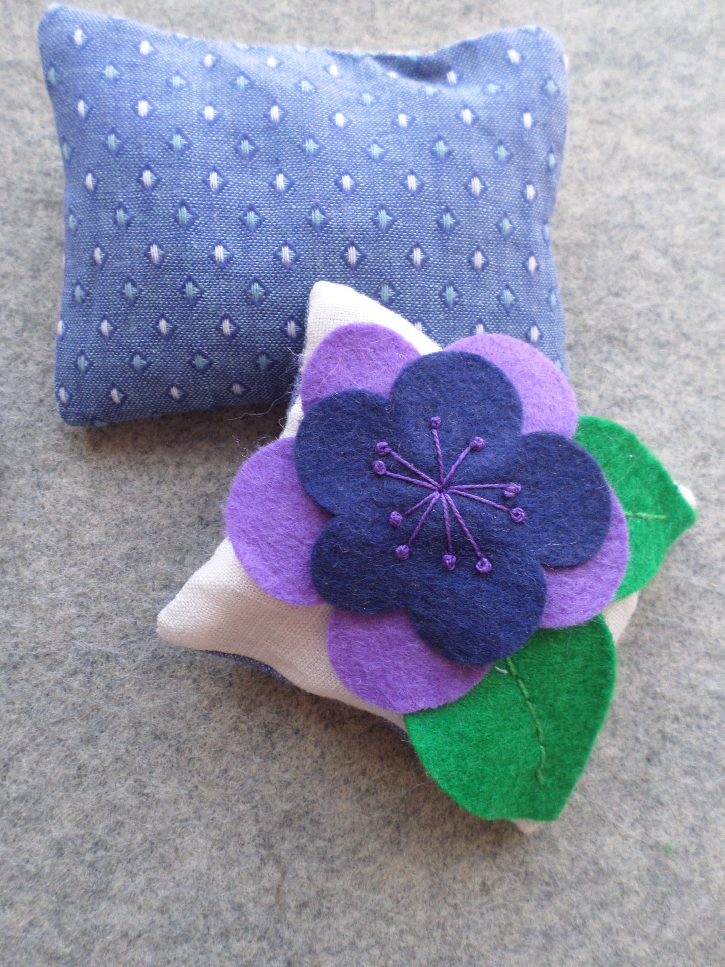 Lavender Sachet Hand Embroidered Pink, Yellow or Purple Felt Flower