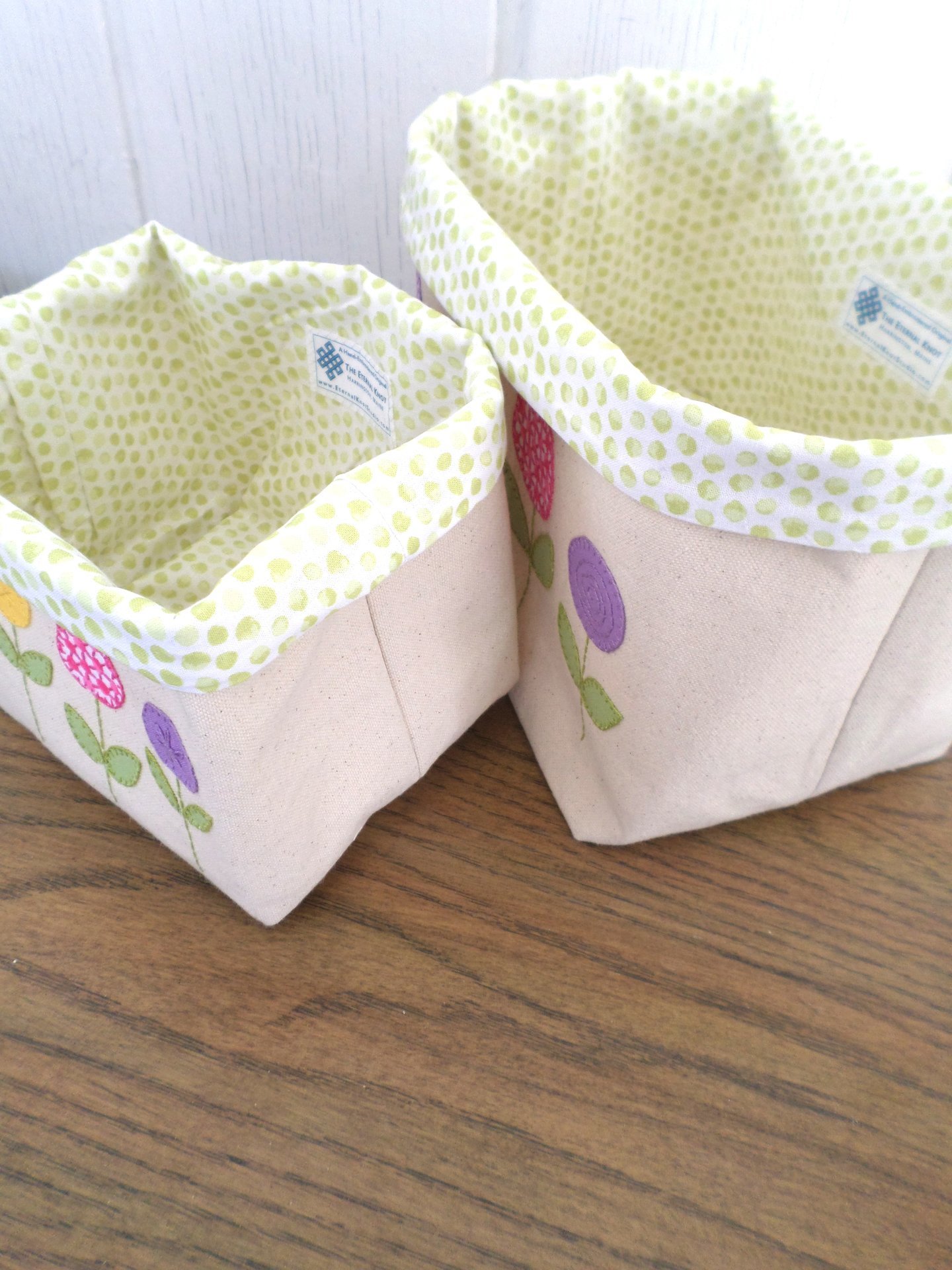 Spring Flowers Hand Embroidered Canvas Fabric Basket