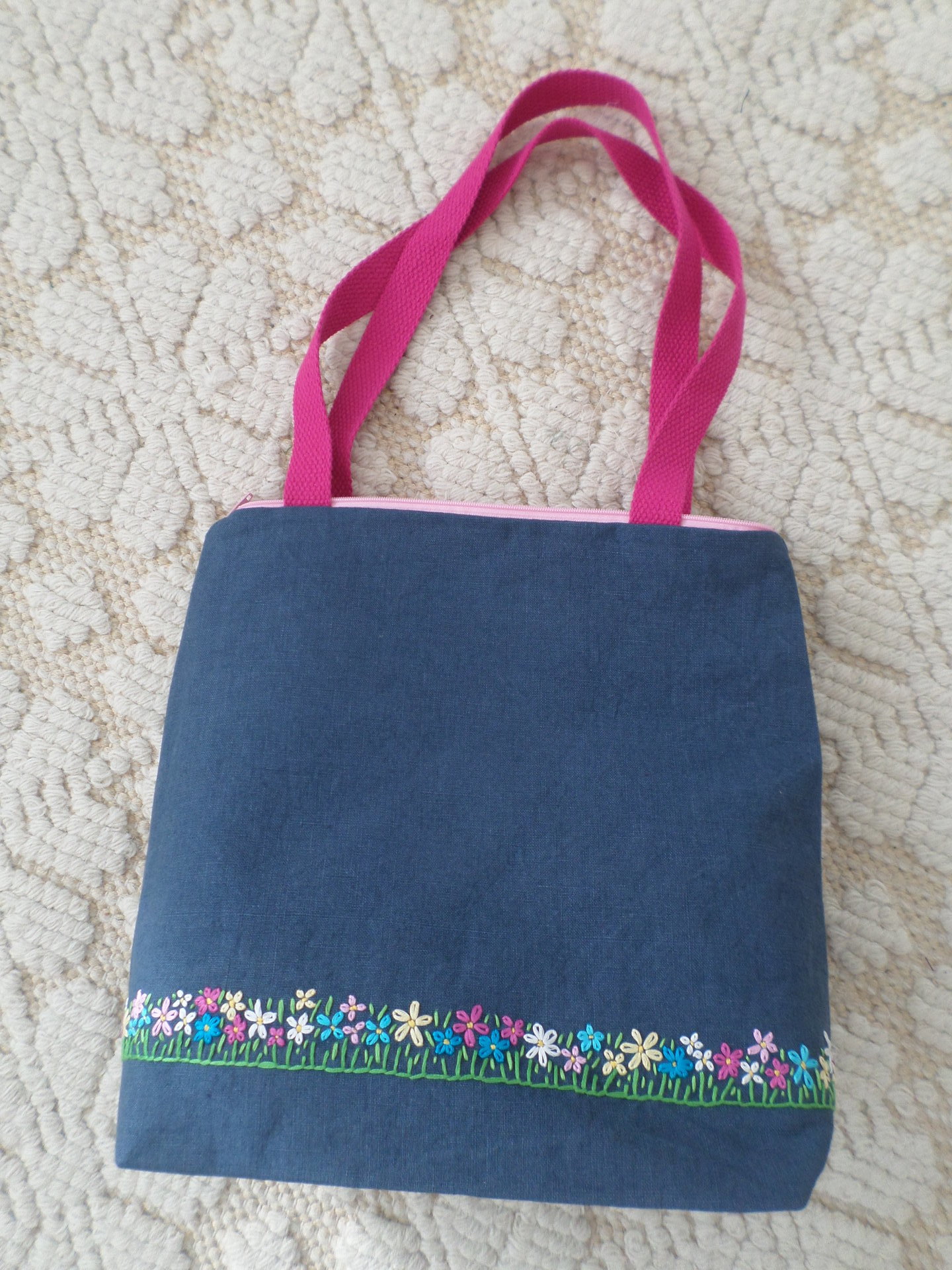 Wildflowers Hand Embroidered Linen Shoulder Tote Bag
