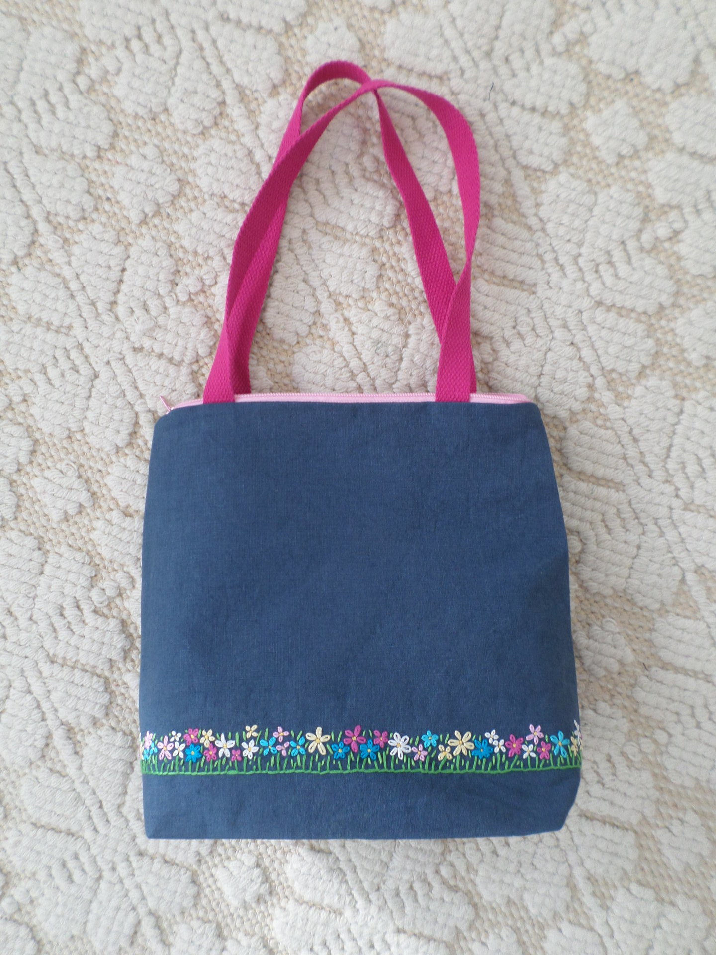 Wildflowers Hand Embroidered Linen Shoulder Tote Bag