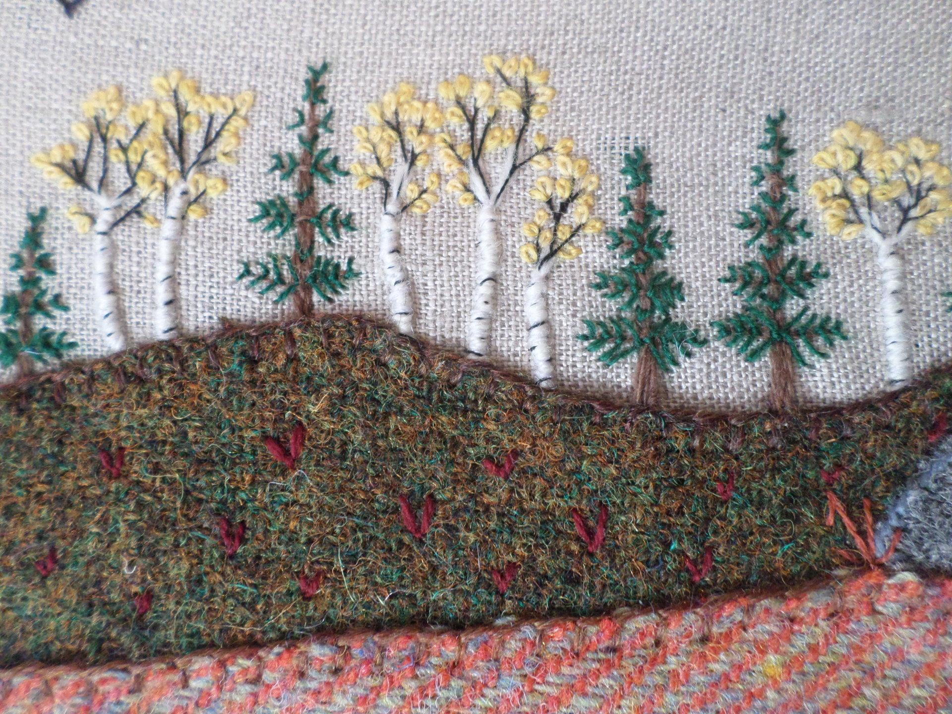 Downeast Autumn 8" x 10" Hand-Embroidered Crewel Wall Art