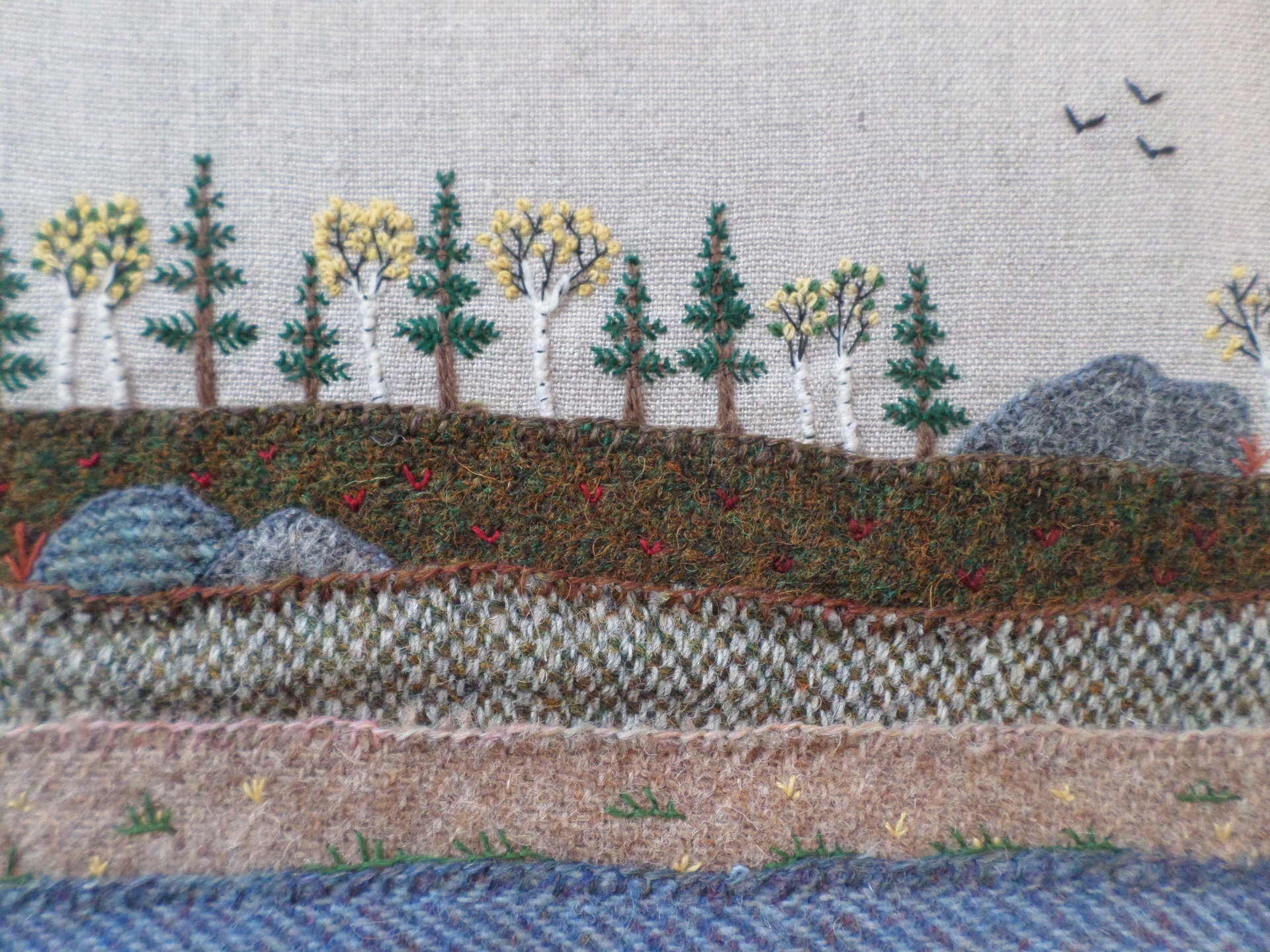 11" x 14" Downeast Autumn Hand-Embroidered Crewel Wall Art
