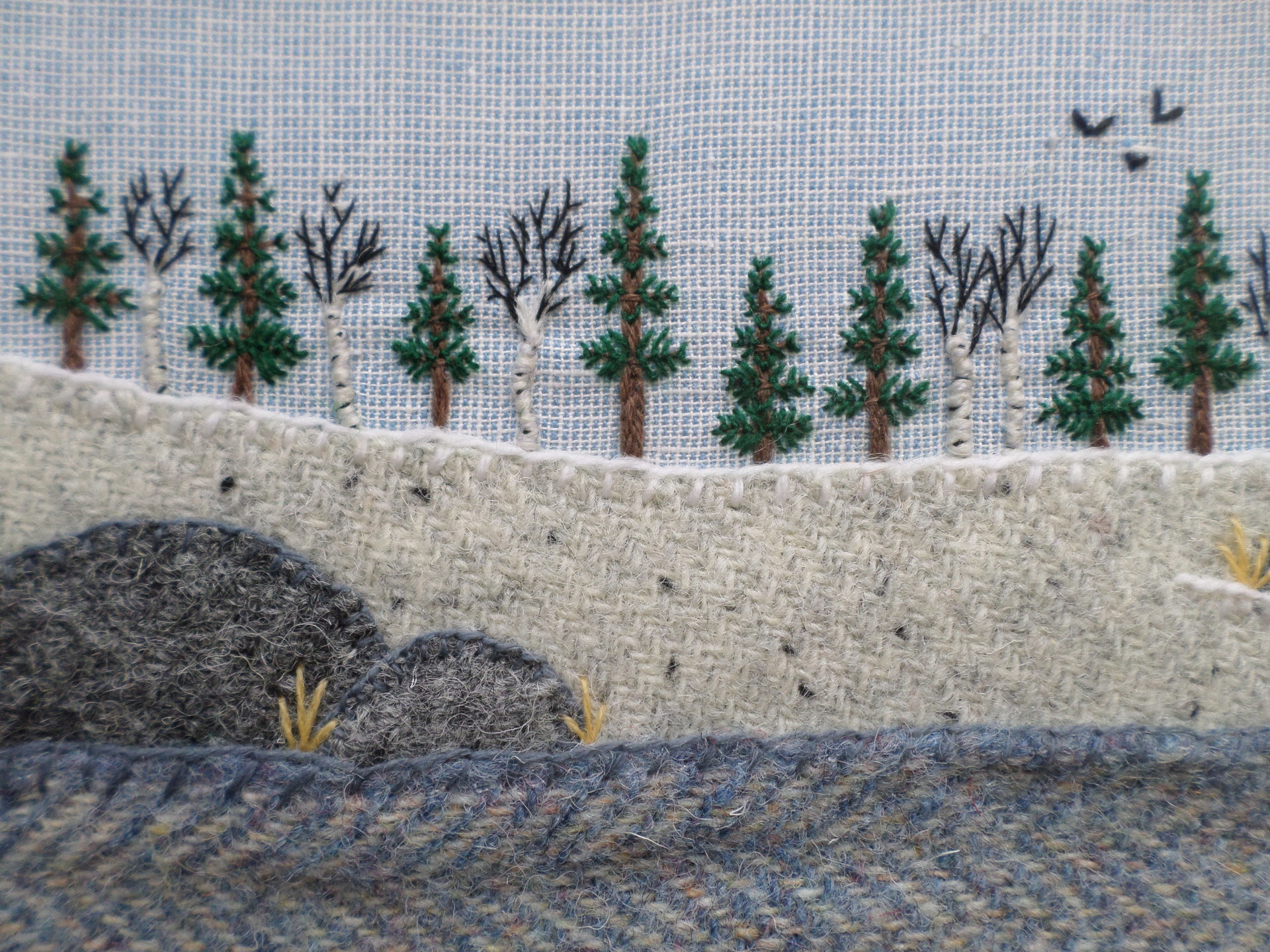 Downeast Winter Landscape 8" x 10" Hand Embroidered Crewel Wall Art