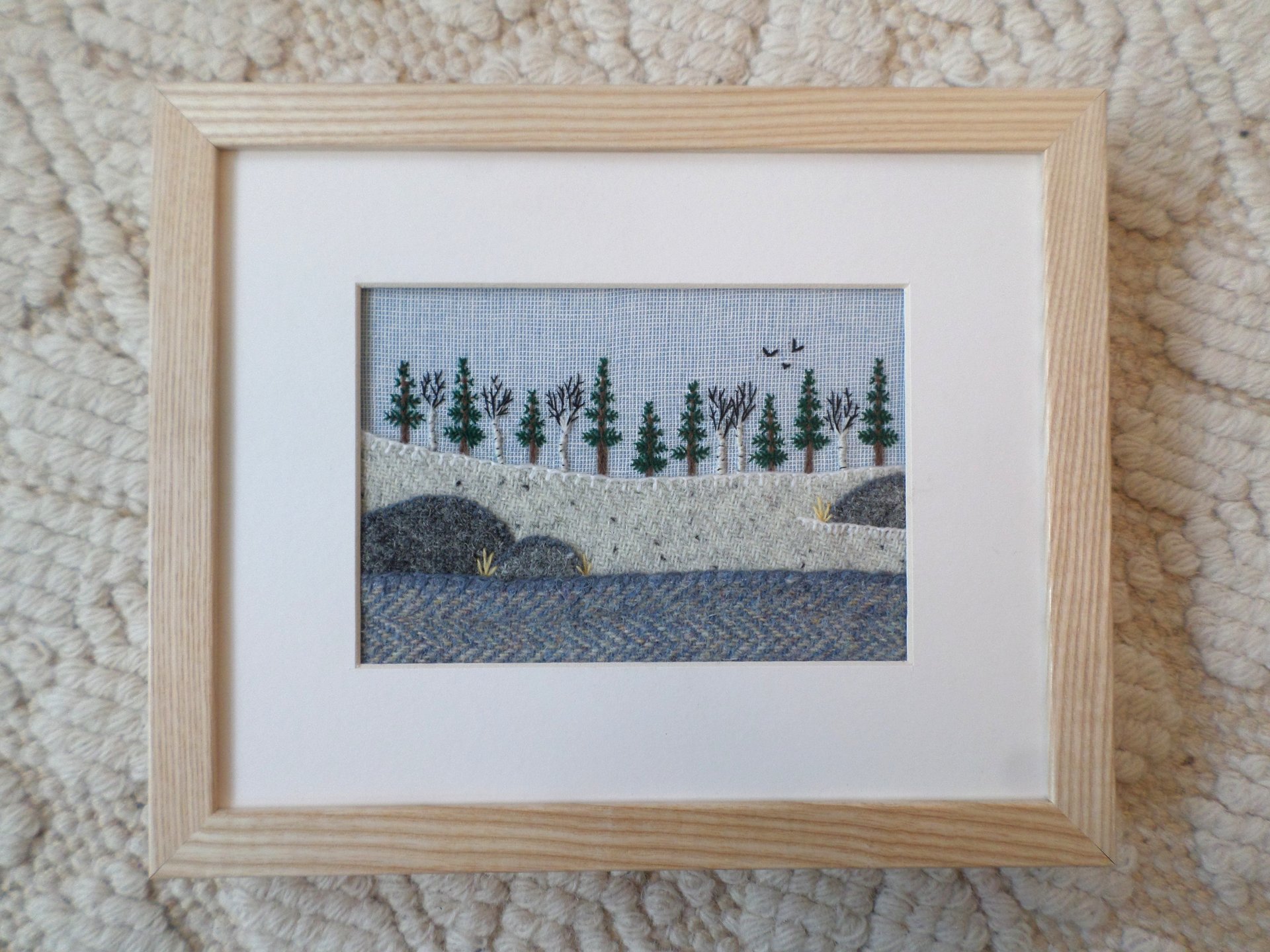 Downeast Winter Landscape 8" x 10" Hand Embroidered Crewel Wall Art