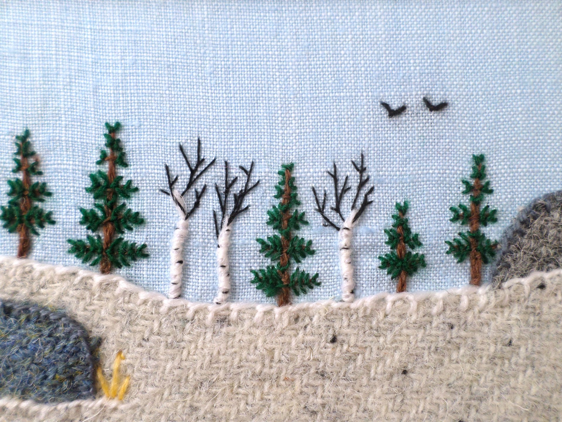 Downeast Winter 5" x 7" Landscape Hand Embroidered Crewel Wall Art