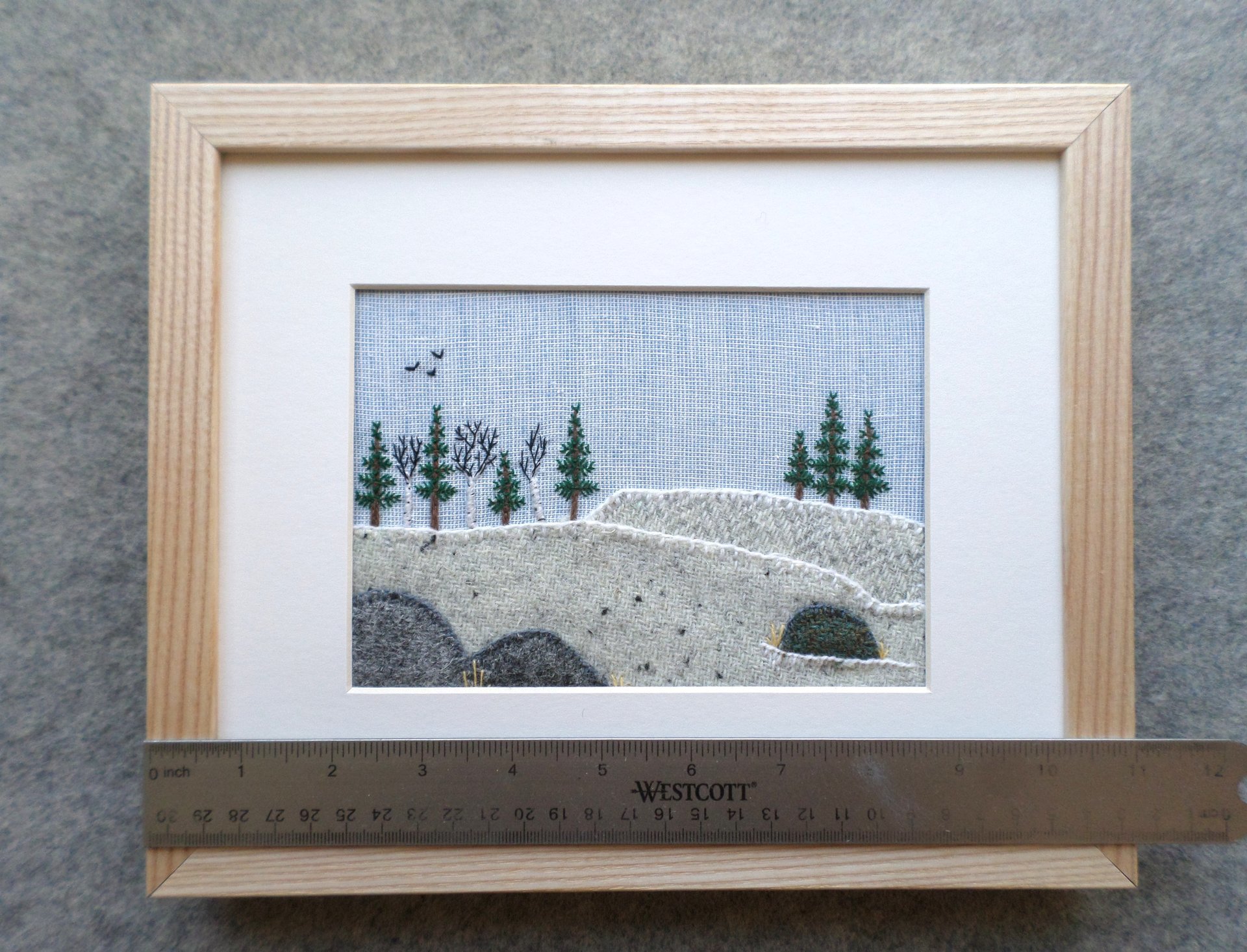 Downeast Winter Landscape 8" x 10" Hand Embroidered Crewel Wall Art