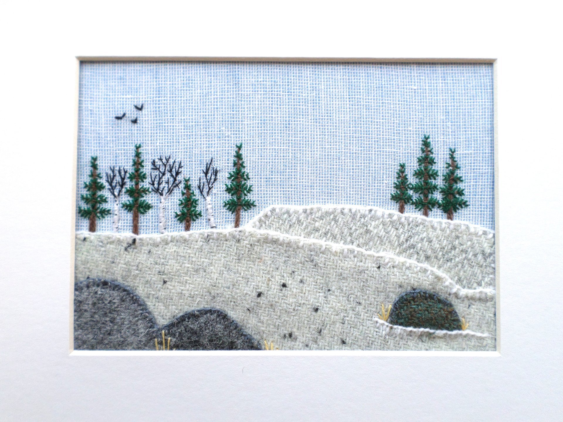 Downeast Winter Landscape 8" x 10" Hand Embroidered Crewel Wall Art
