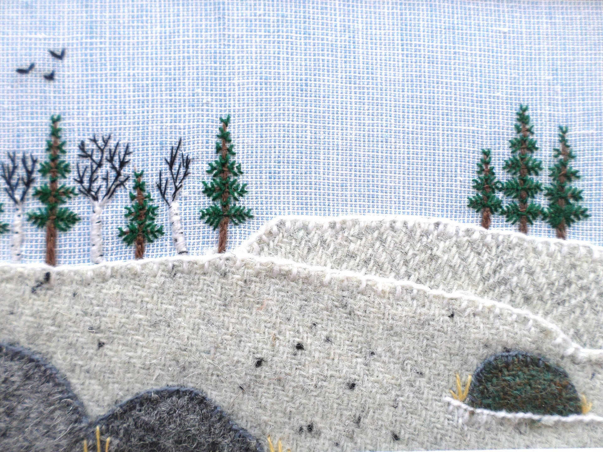 Downeast Winter Landscape 8" x 10" Hand Embroidered Crewel Wall Art