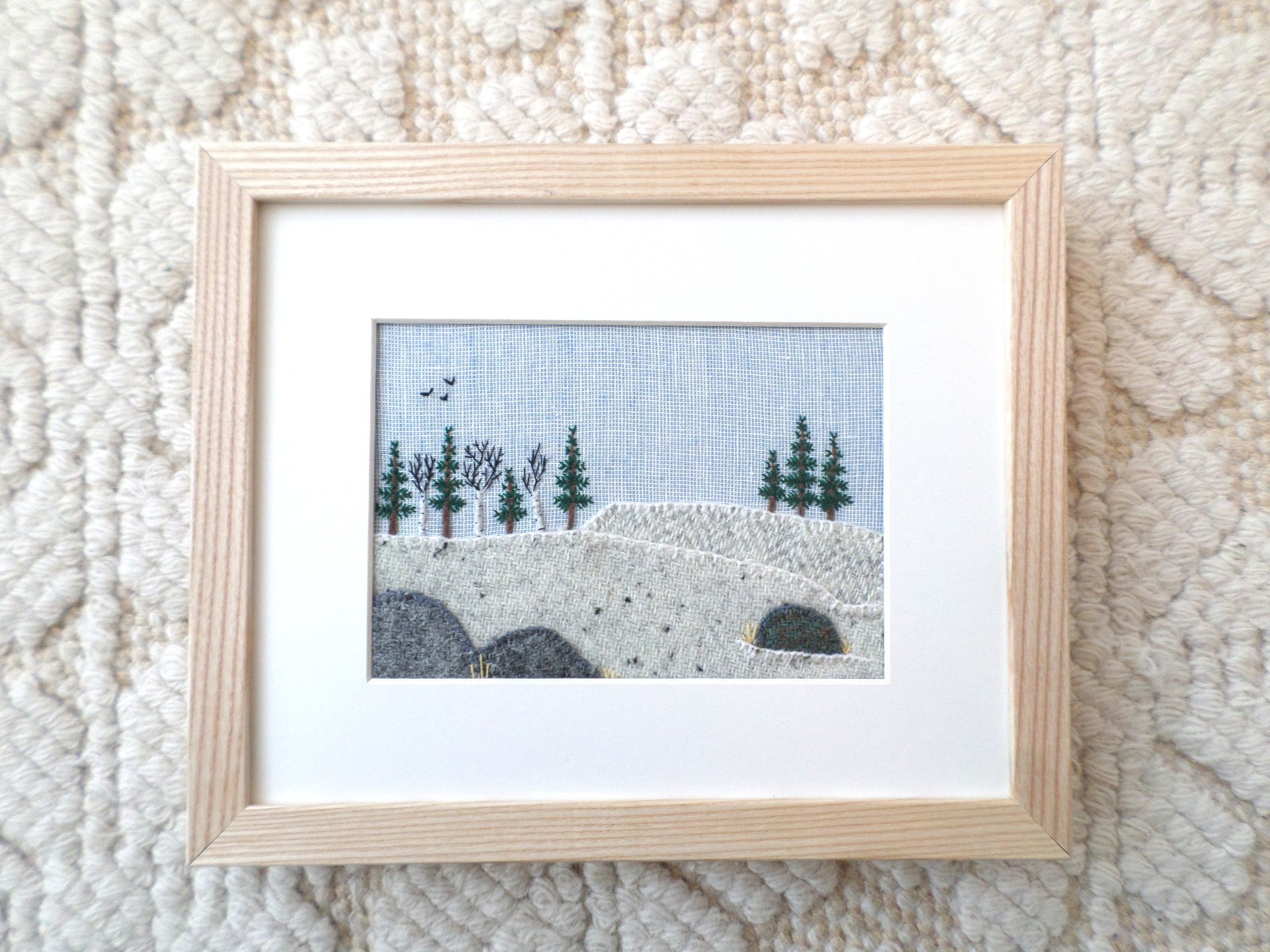 Downeast Winter Landscape 8" x 10" Hand Embroidered Crewel Wall Art