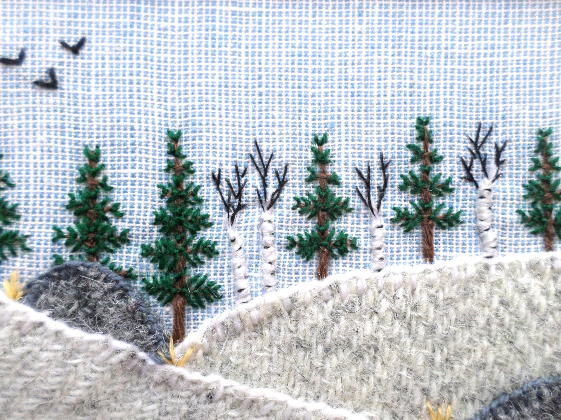 Downeast Winter 5" x 7" Landscape Hand Embroidered Crewel Wall Art