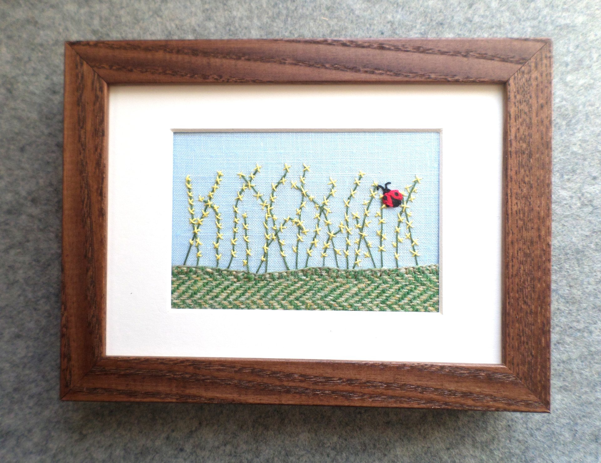 Forsythia Downeast Spring 5" x 7" Hand Embroidered Crewel Wall Art