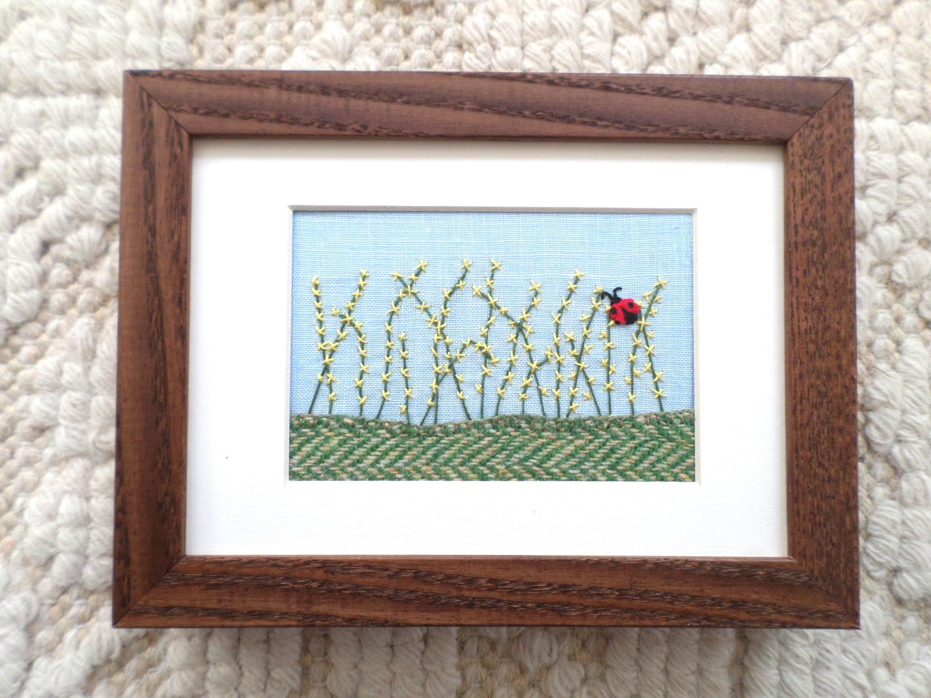 Forsythia Downeast Spring 5" x 7" Hand Embroidered Crewel Wall Art
