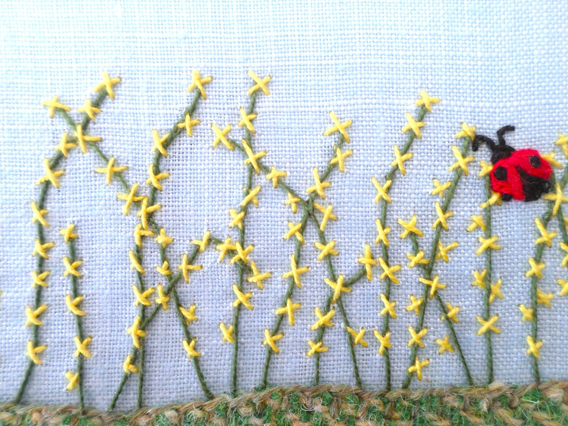 Forsythia Downeast Spring 5" x 7" Hand Embroidered Crewel Wall Art