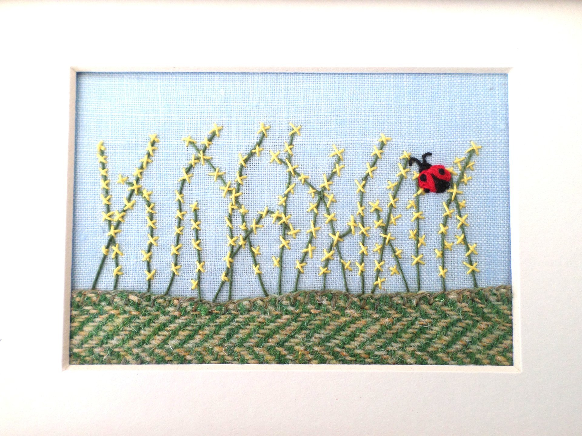 Forsythia Downeast Spring 5" x 7" Hand Embroidered Crewel Wall Art
