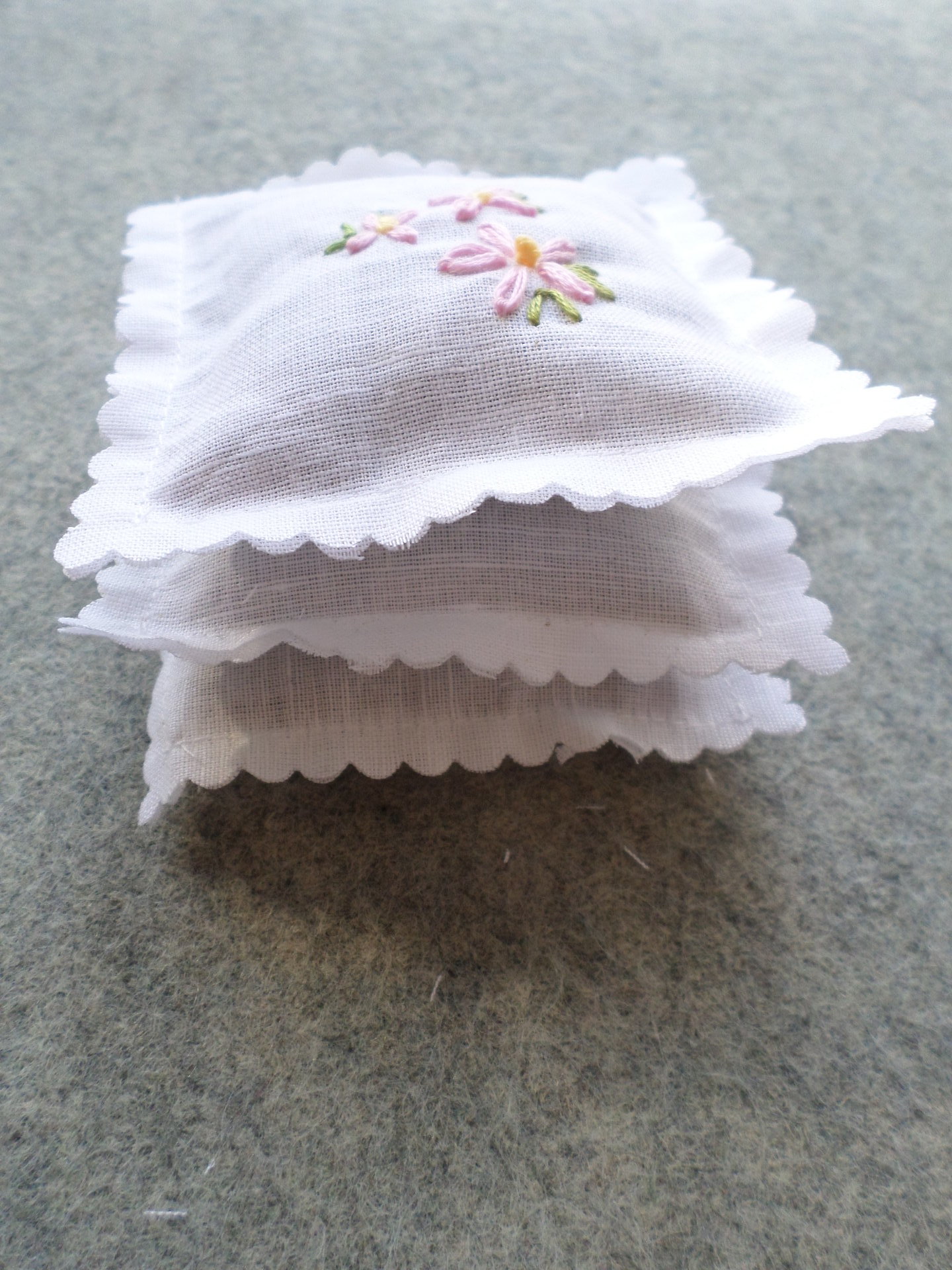 Lavender Sachet Hand Embroidered with Pink Flowers