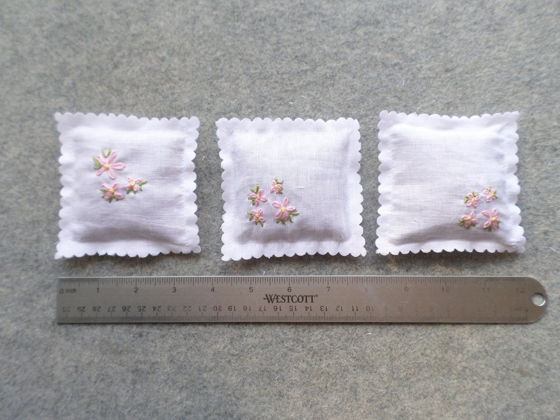 Lavender Sachet Hand Embroidered with Pink Flowers