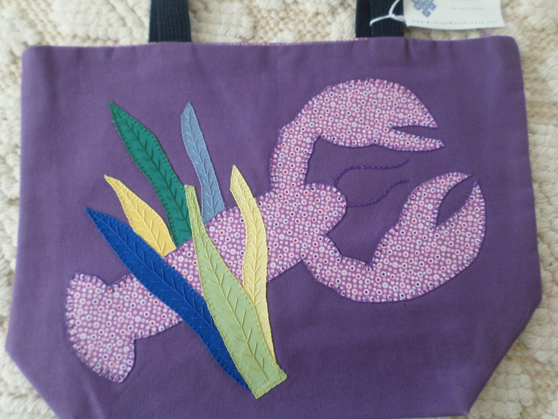 Maine Lobster & Seaweed Hand Embroidered Canvas Tote Bag - SMALL