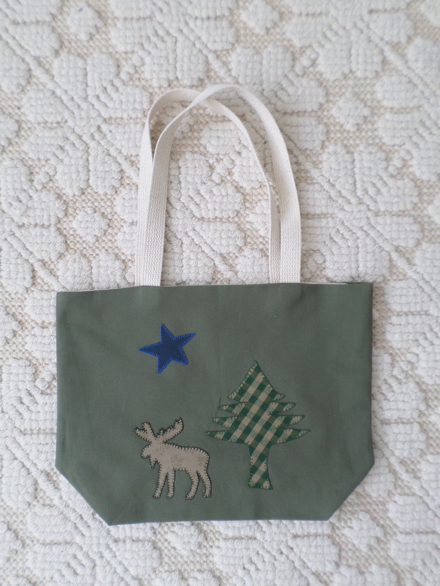 Maine Flag Moose Hand Embroidered Canvas Tote Bag - SMALL