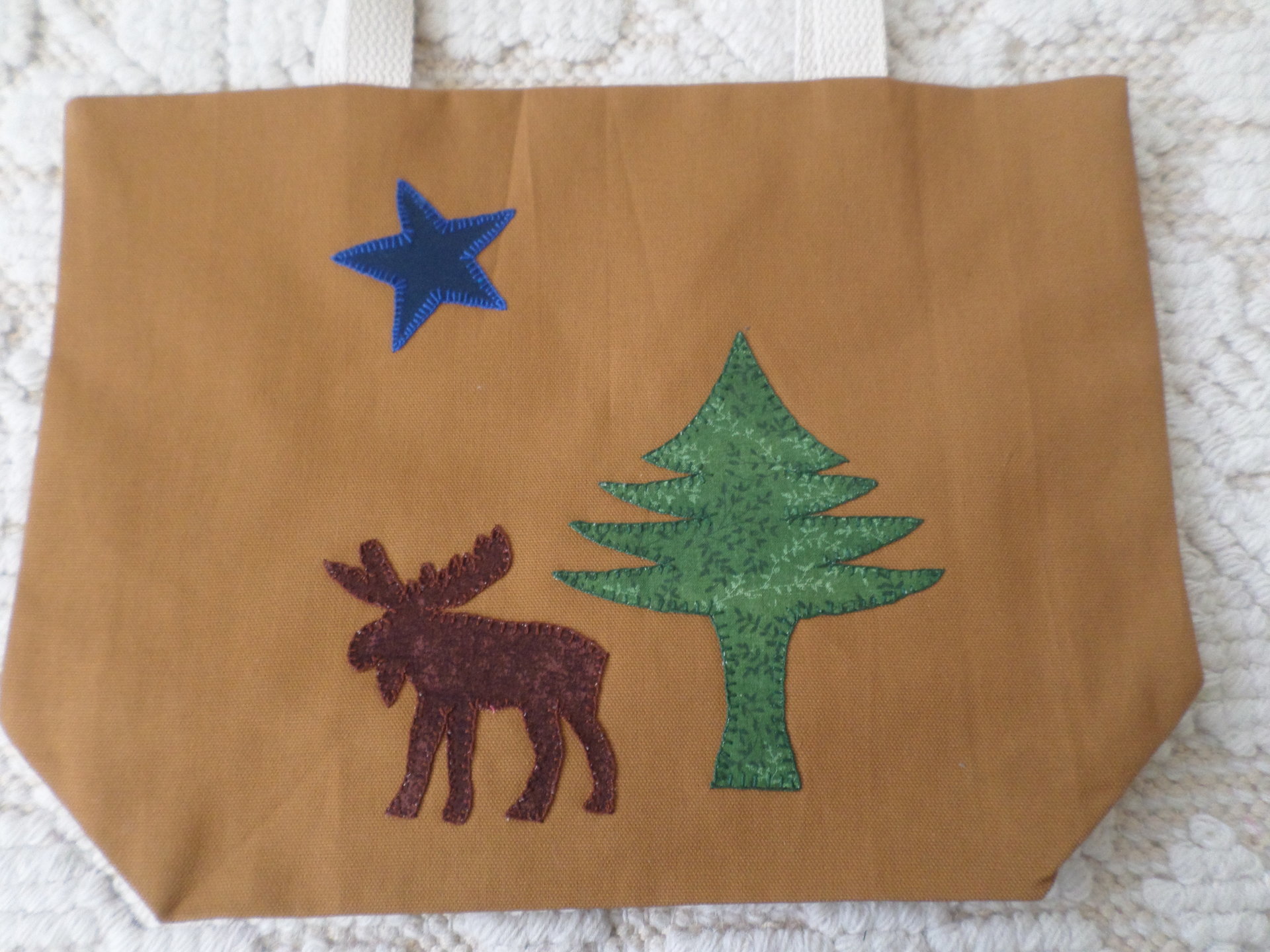 Maine Flag Moose Hand Embroidered Canvas Tote Bag - SMALL