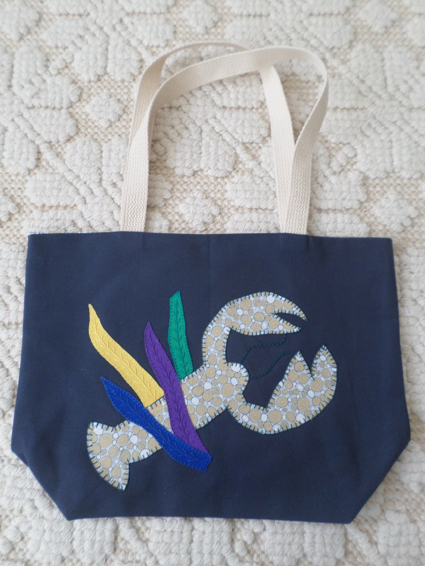 Maine Lobster & Seaweed Hand Embroidered Canvas Tote Bag - SMALL