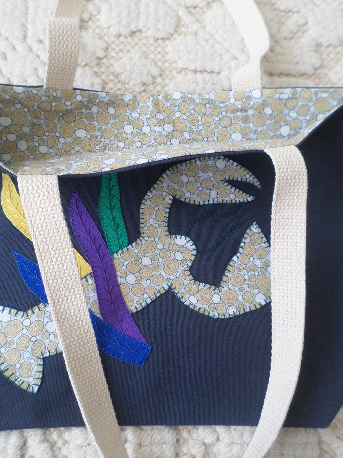Maine Lobster & Seaweed Hand Embroidered Canvas Tote Bag - SMALL