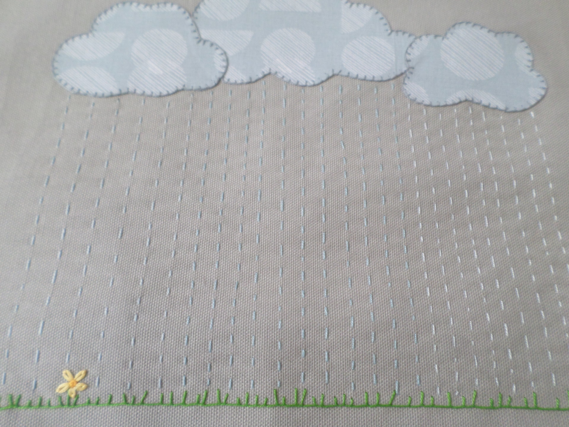 Rainy Day Hand Embroidered Canvas Tote Bag - SMALL