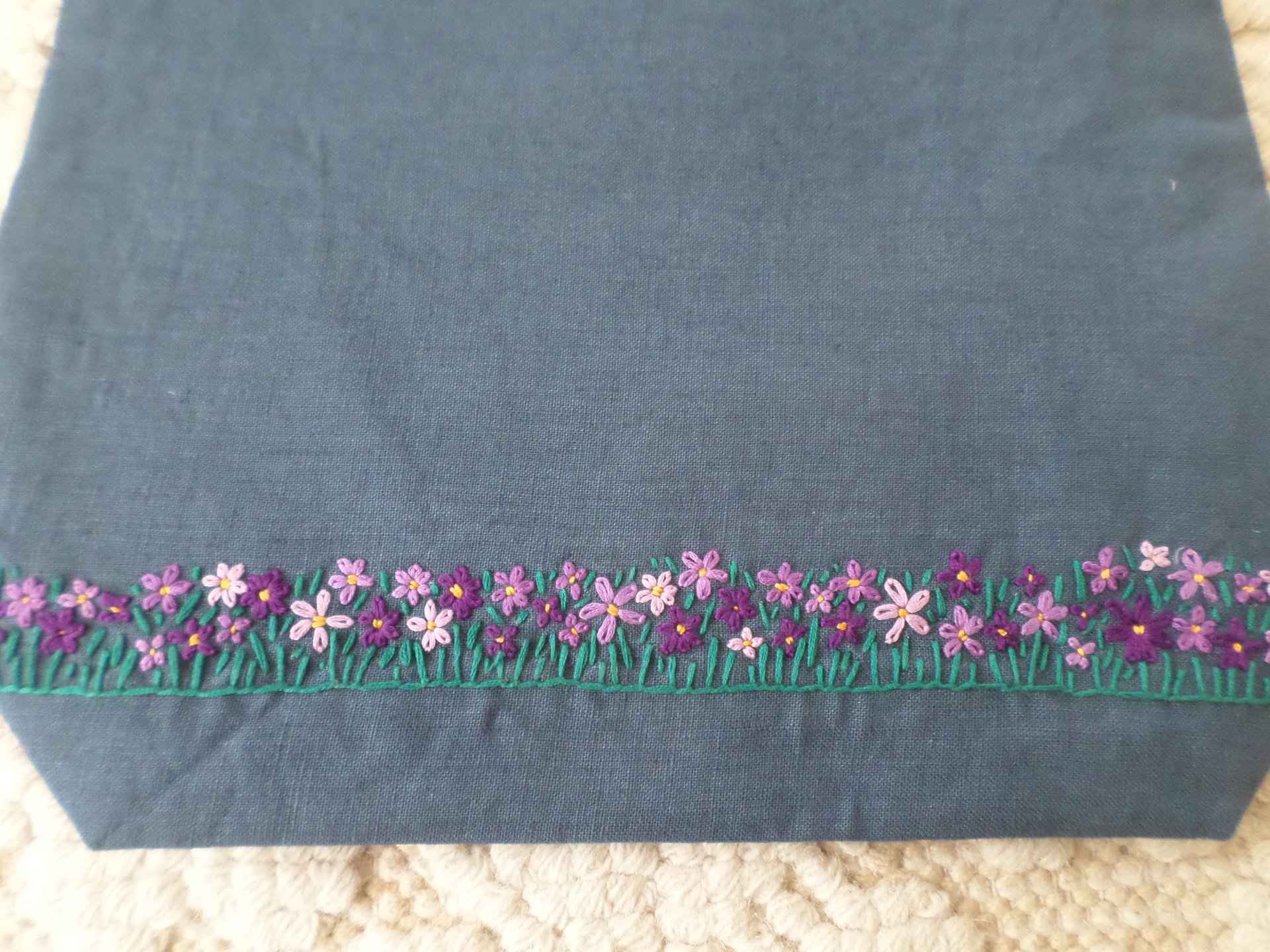Wildflowers Hand Embroidered Linen Shoulder Tote Bag