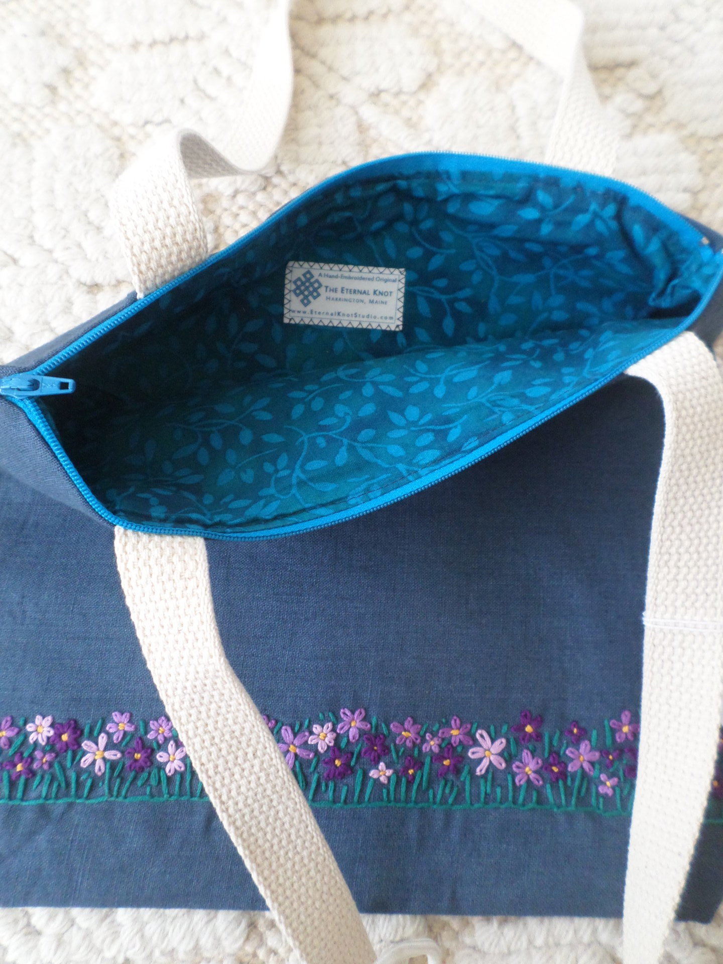 Wildflowers Hand Embroidered Linen Shoulder Tote Bag