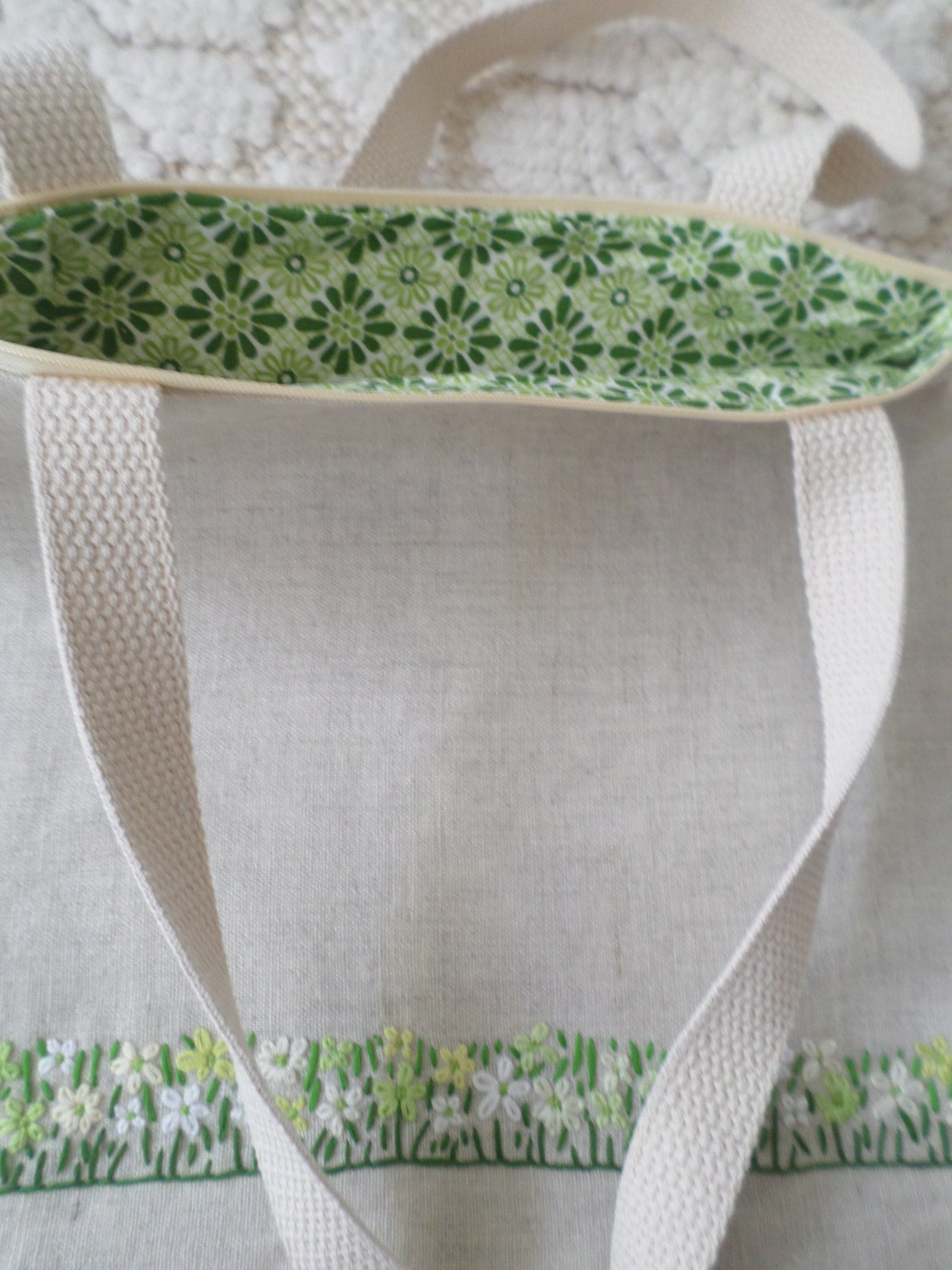 Wildflowers Hand Embroidered Linen Shoulder Tote Bag