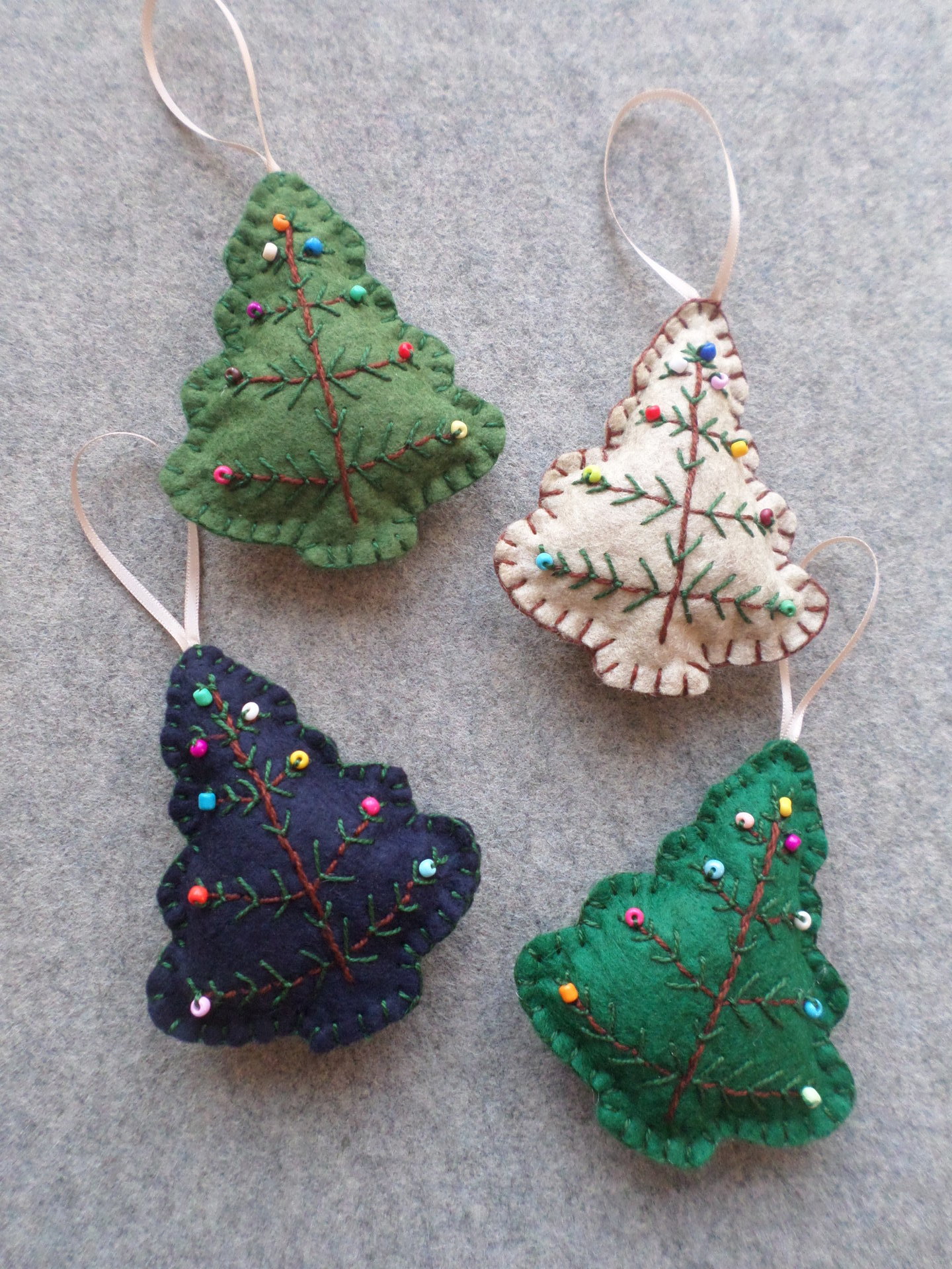Set of 4 Tree Felt Ornaments DIY Kit 