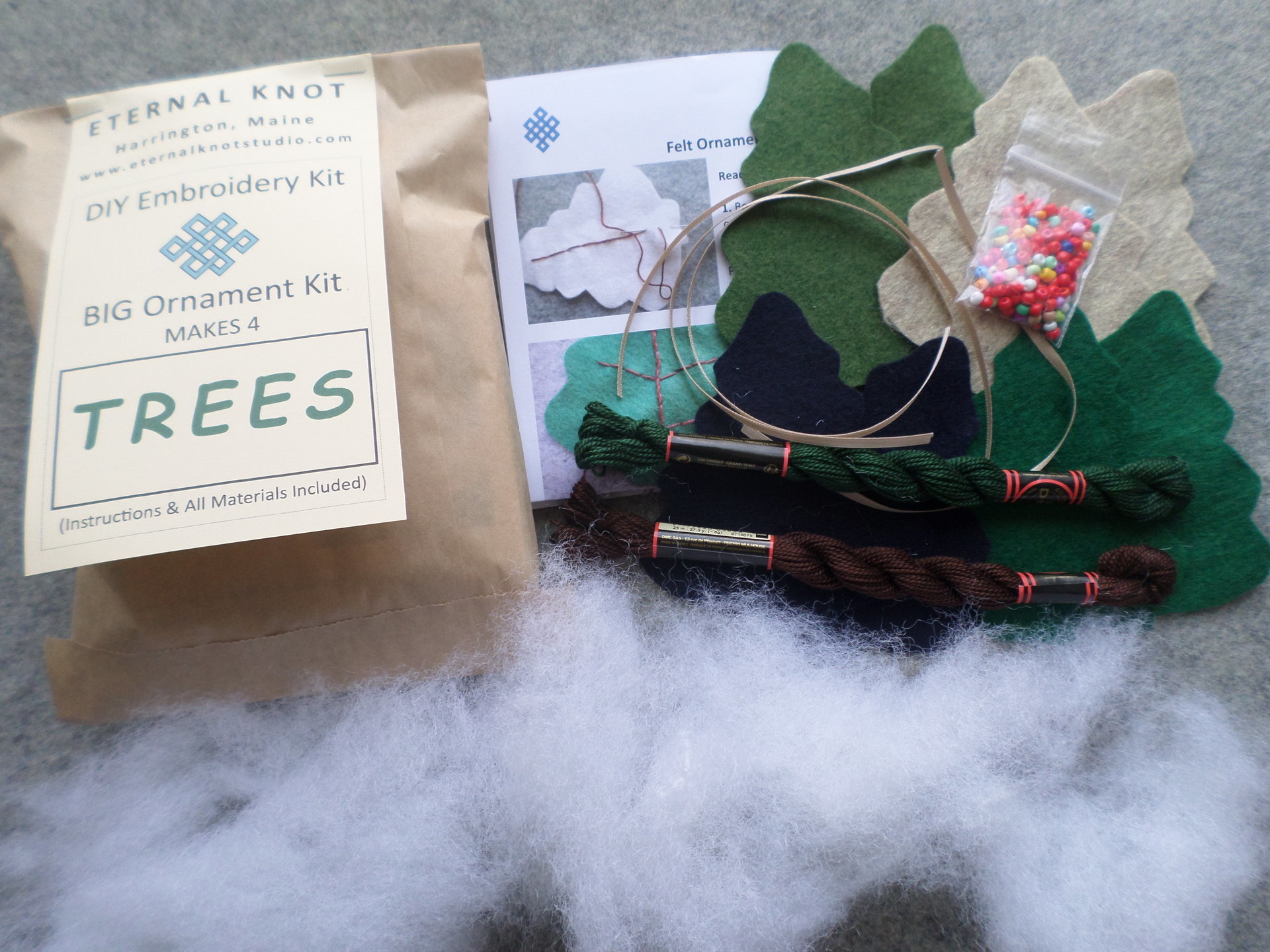 Set of 4 Tree Felt Ornaments DIY Kit 