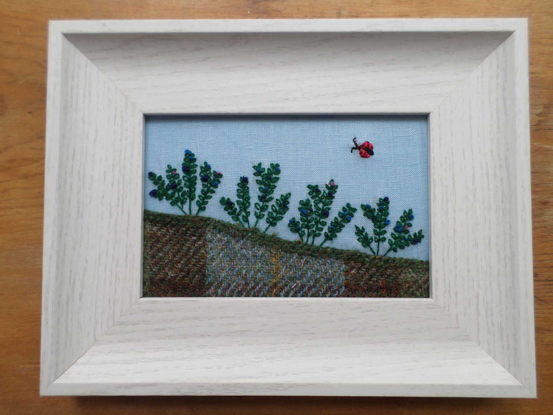 Wild Maine Blueberry Barren 7" x 9" Hand-Embroidered Crewel Wall Art