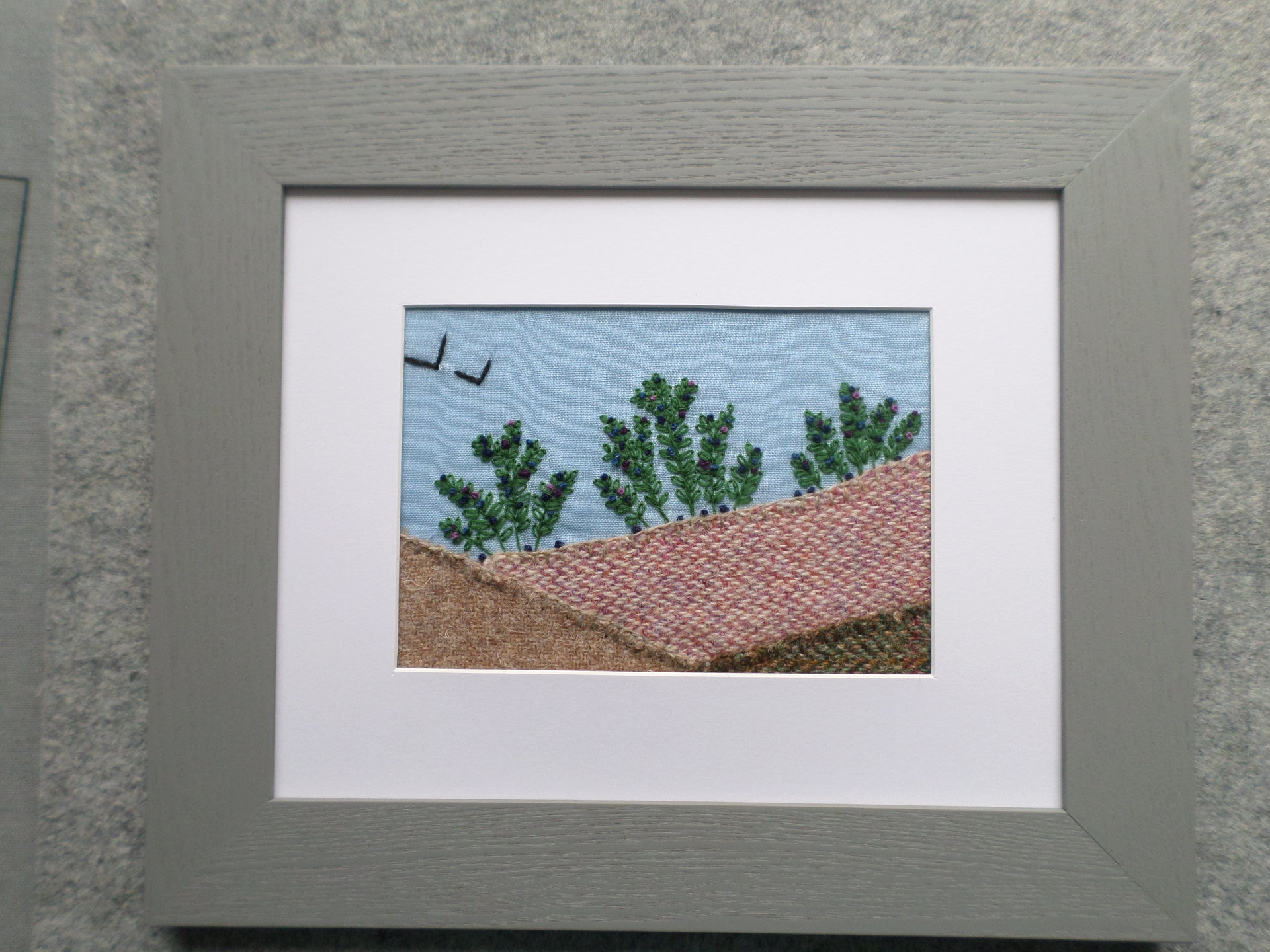 Wild Maine Blueberry Barren 11" x 13" Hand-Embroidered Crewel Wall Art