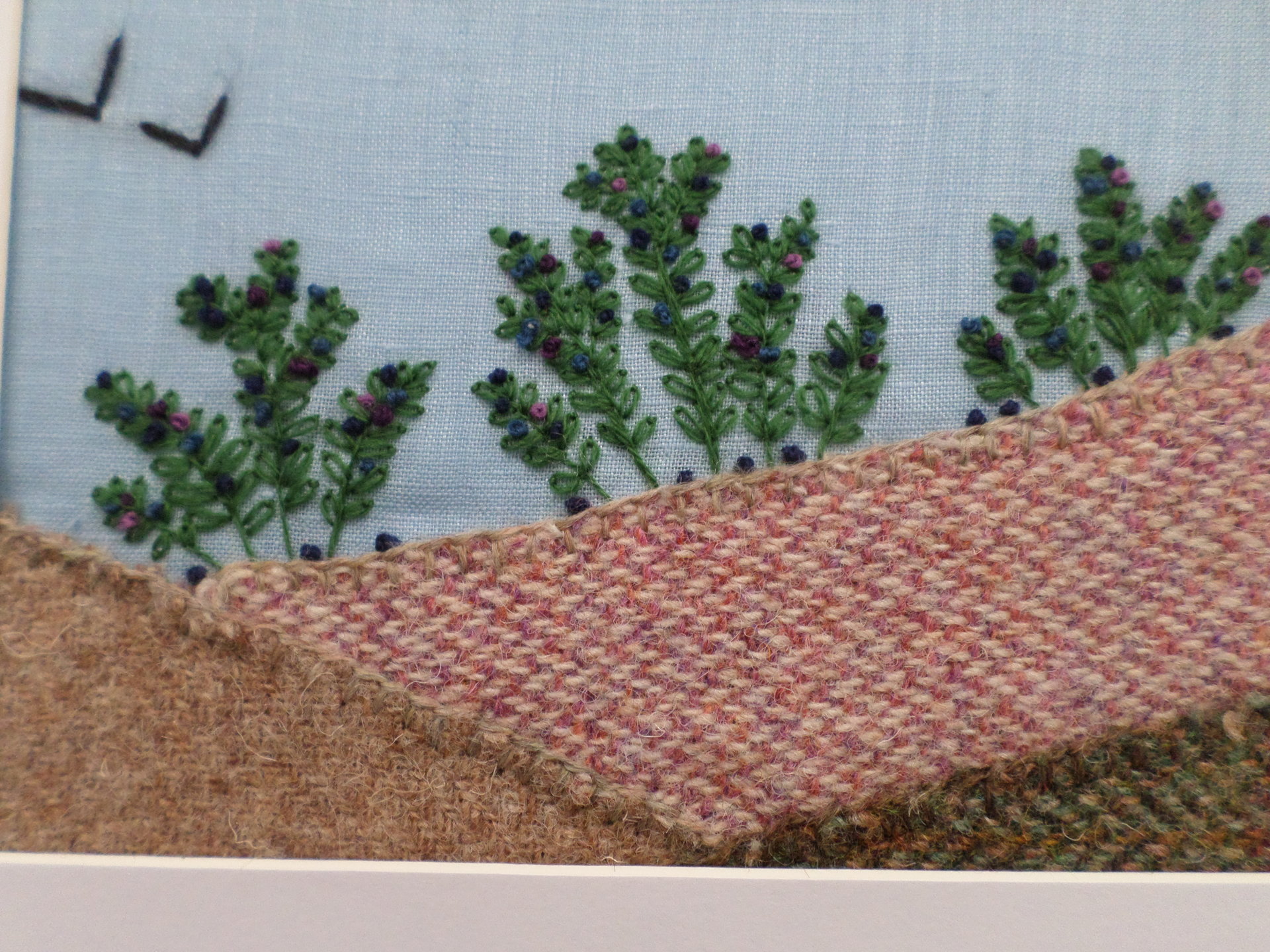 Wild Maine Blueberry Barren 11" x 13" Hand-Embroidered Crewel Wall Art