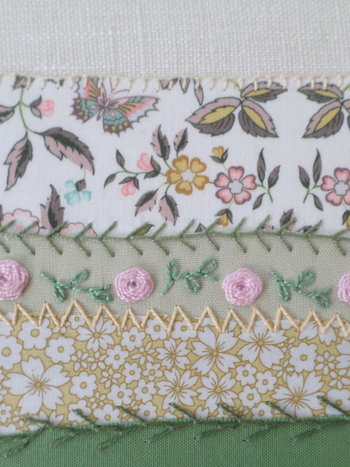 8" x 10" Pink Roses Maine Hand Embroidered Landscape 