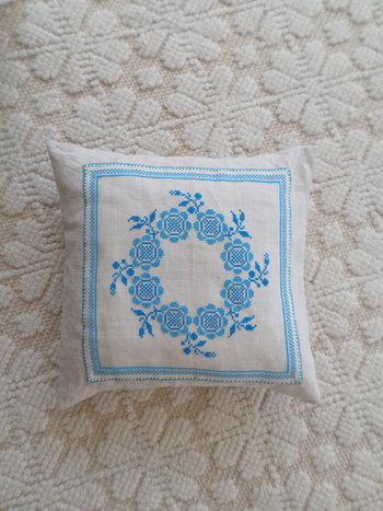 Vintage Swedish Cross-Stitch, Upcycled Linen Cushion