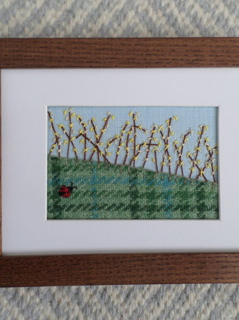 Forsythia Downeast Spring 5 x 7 Hand Embroidered Crewel Wall Art