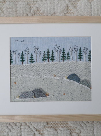Downeast Winter Landscape 11 x 14 Hand Embroidered Crewel Wall Art