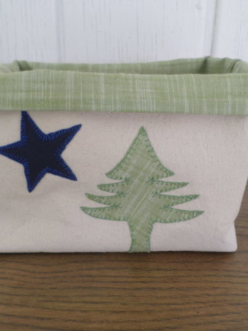 Maine Flag Hand Embroidered Canvas Fabric Basket