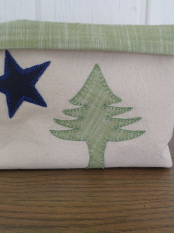 Maine Flag Hand Embroidered Canvas Fabric Basket