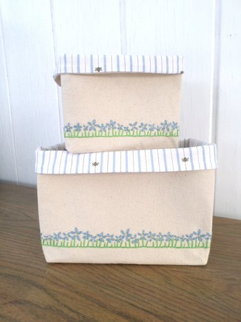 Daisies Hand Embroidered Canvas Fabric Basket